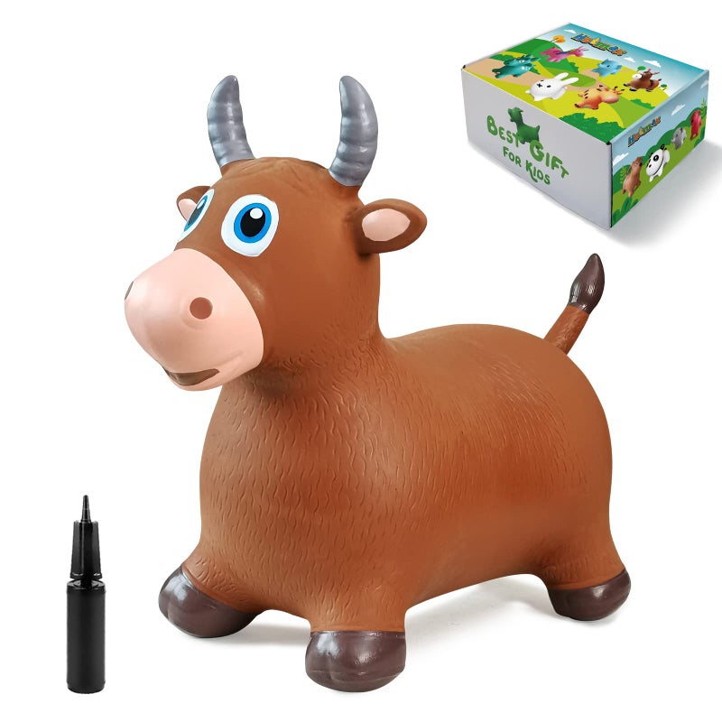 Hot Max HotMax Bouncy Bull Hopping Horse Toys  Inflatable Bouncing Animal Hopper for Toddlers or Kids  Ride on Jumping Farm Toys for Boy or Girl  Birthday Gift 2 3 4 Year Old (Brown Cow) - Image 1